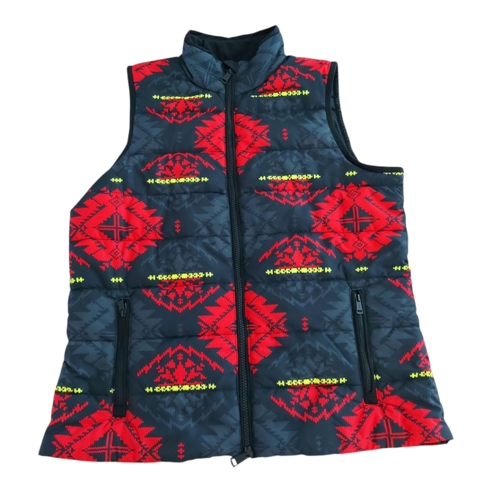 Lauren Ralph Lauren Black Aztec Puffer Vest Women's Size M Black Red Yellow